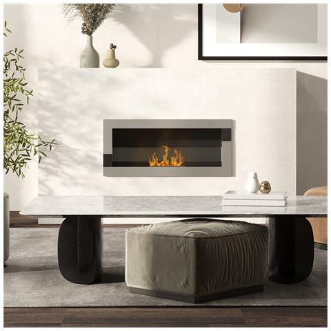 Camino Bioetanolo In Acciaio Inox, 2.5h Di Combustione Con Serbatoio 1.5l E Copertura 20m², 90x16x40 Cm, Argento - Foto 2