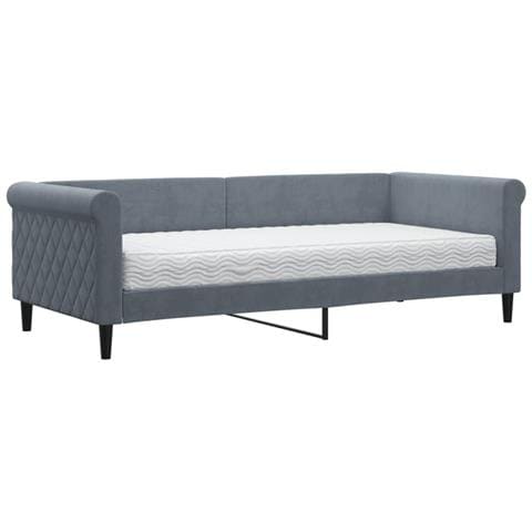 Divano Letto Con Materasso Grigio Scuro 90x200 Cm In Velluto - Foto 2