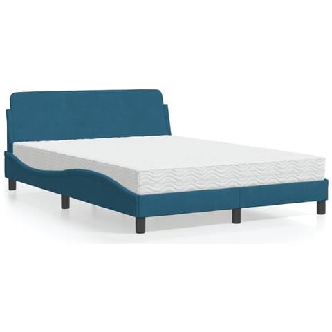 Letto Con Materasso Blu 140x200 Cm In Velluto - Foto 1