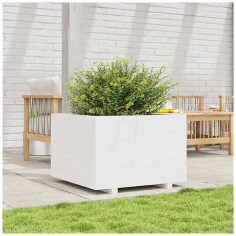 Fioriera Da Giardino Bianca 70x70x49,5cm Legno Massello Di Pino - Foto 3
