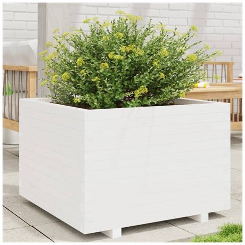 Fioriera Da Giardino Bianca 70x70x49,5cm Legno Massello Di Pino - Foto 1