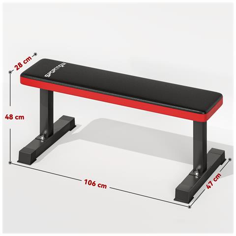 Panca Piana per Pesi e Addominali in Acciaio con Cuscino e Capacità 300kg, 106x26x48cm, Nero - Foto 2