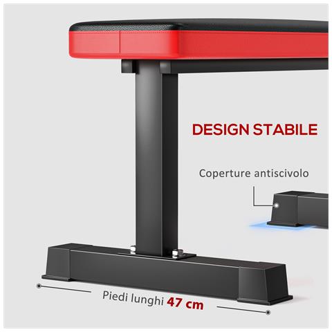 Panca Piana per Pesi e Addominali in Acciaio con Cuscino e Capacità 300kg, 106x26x48cm, Nero - Foto 6