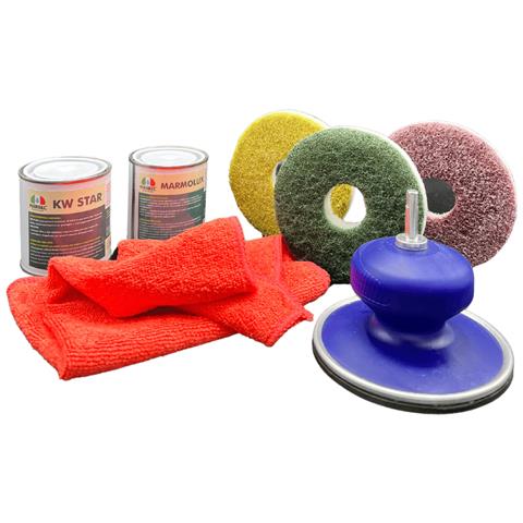 Marbec Kit Rinnova Marmo 125mm Trap Kit Completo Di Pad Diamantati E Prodotti Per La Lucidatura Ed Il Rinnovamento Di Superfici In Marmo, Pietra E Graniglia Opacizzati - Foto 1