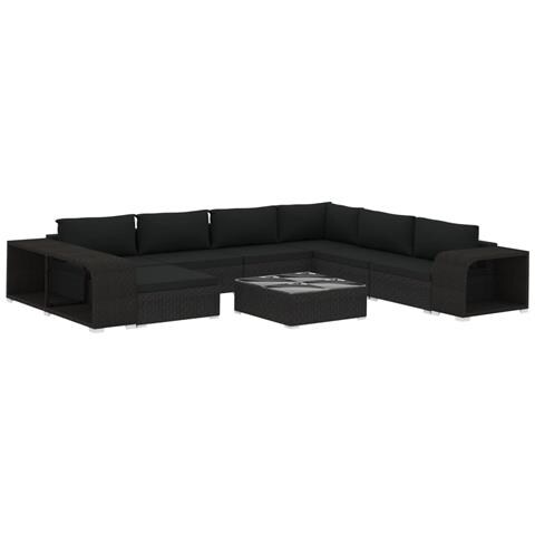 Lusso Casadino -  Set Divani Da Giardino 10 Pz Con Cuscini In Polyrattan Nero - Foto 1