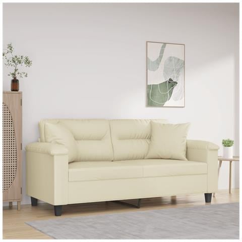 Divano a 2 Posti con Cuscini Crema 140 cm in Similpelle - Foto 2