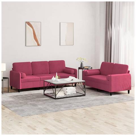 Set di Divani 2 pz con Cuscini Rosso Vino in Velluto - Foto 2