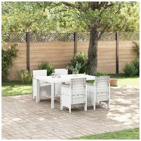Set da Pranzo per Giardino da 5 Pezzi con Cuscini Bianco Polyrattan - Foto 2