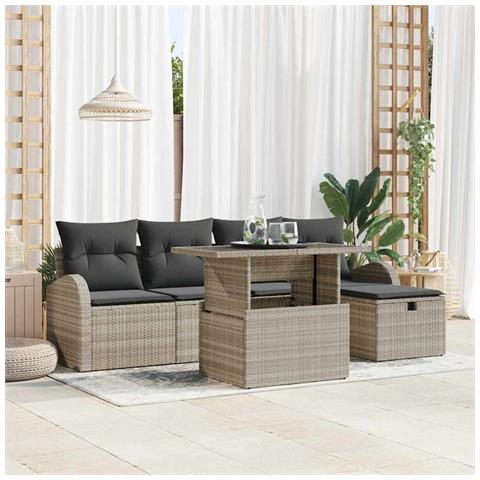 Set di divani da giardino 6 pezzi con cuscini grigio chiaro in polyrattan - Foto 2