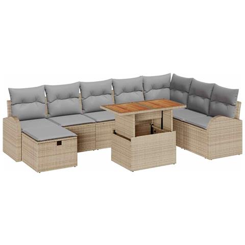 Set Divano da Giardino 9 Pezzi con Cuscini Beige Rattan Polietilene - Foto 1