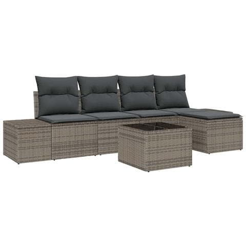 Set Divano Giardino di 5 Pezzi con Cuscini in Rattan Poly Nero - Foto 1