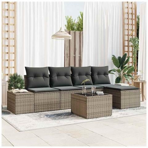 Set Divano Giardino di 5 Pezzi con Cuscini in Rattan Poly Nero - Foto 2