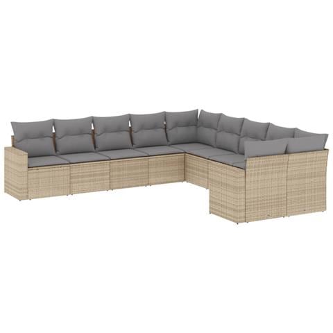 Set Divano da Giardino 10 pz con Cuscini Beige in Polyrattan - Foto 1