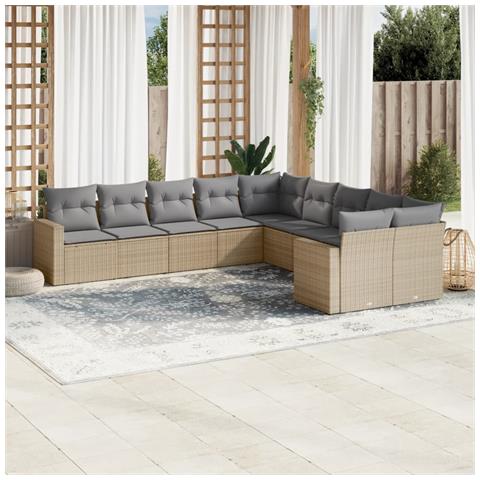 Set Divano da Giardino 10 pz con Cuscini Beige in Polyrattan - Foto 2