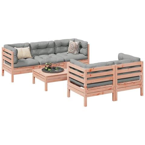 Set Divani Giardino 6 pz Cuscini Legno Massello Abete Douglas - Foto 2