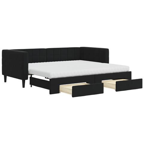 Divano Letto Estraibile con Cassetti Nero 90x190 cm in Velluto - Foto 1