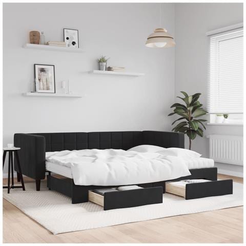 Divano Letto Estraibile con Cassetti Nero 90x190 cm in Velluto - Foto 2