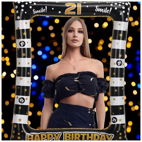 Cornice Gonfiabile Con Pompa Nero Oro Foto Per Photobooth Compleanno 21 - Foto 2