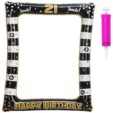Cornice Gonfiabile Con Pompa Nero Oro Foto Per Photobooth Compleanno 21 - Foto 1