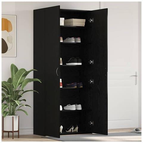 Mobile per scarpe Nero 80 x 35.5 x 180 cm Legno multistrato - Foto 2