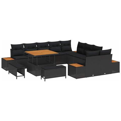 Set Divano da Giardino con cuscino 13 pcs Nero Poly Rattan - Foto 1