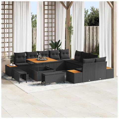 Set Divano da Giardino con cuscino 13 pcs Nero Poly Rattan - Foto 2