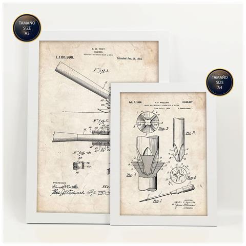 Set Di 6 Stampe Poster Con Strumenti Di Costruzione 2 Brevetti Poster Con Immagini Di Brevetti Retrò Design D'interni In Stile Vintage A3 & A4 Cornice Bianca - Foto 2