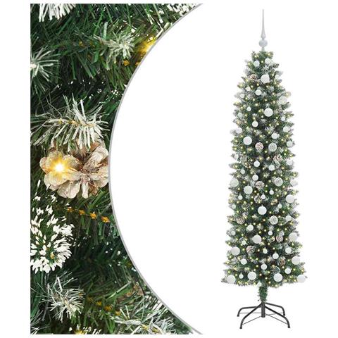 Albero di Natale Artificiale Sottile Verde e Bianco 180 cm - Foto 1