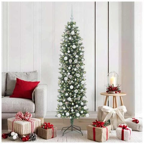 Albero di Natale Artificiale Sottile Verde e Bianco 180 cm - Foto 2