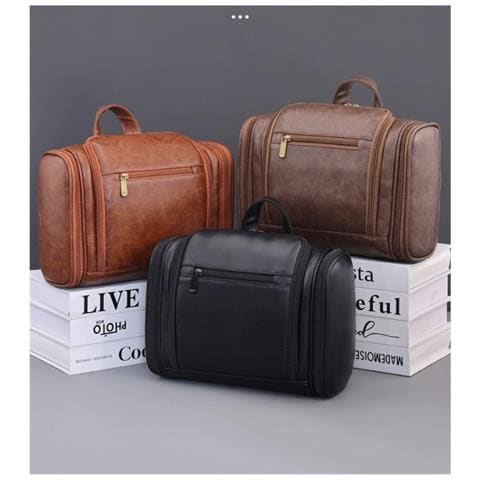 Trousse Da Toilette Pieghevole Da Uomo Con Gancio - Organizer Da Viaggio Impermeabile Di Grande Capacità Coffee - Foto 3