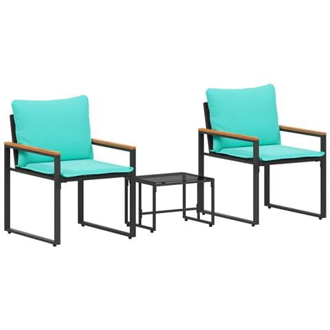 Set di Mobili con cuscino 3 pcs Nero e Turchese Rattan - Foto 1
