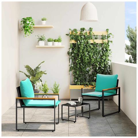 Set di Mobili con cuscino 3 pcs Nero e Turchese Rattan - Foto 2