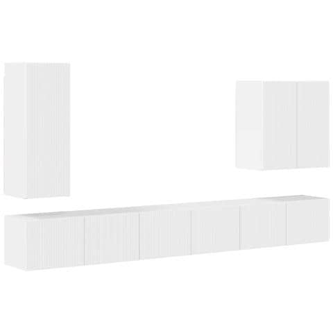 Set di Mobiletto da TV a Parete 6 pcs Bianco Lucido - Foto 1