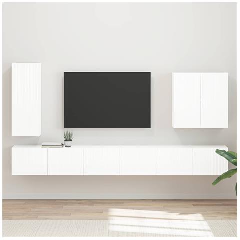 Set di Mobiletto da TV a Parete 6 pcs Bianco Lucido - Foto 2