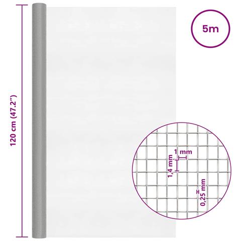 Rete per schermatura 120 x 500 cm 18 Mesh Argento - Foto 7