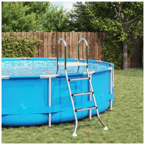 Scala per piscina fuori terra 100 cm 3-Step Acciaio Inox 304 - Foto 2