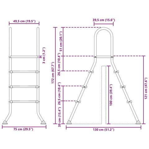 Scala per piscina fuori terra 100 cm 3-Step Acciaio Inox 304 - Foto 6