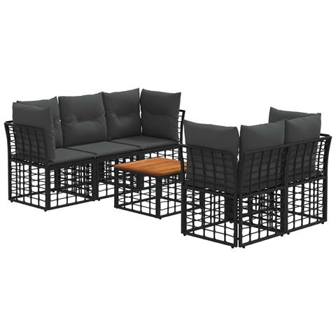 Set di divani da esterno 6 pz Nero e Grigio scuro polyrattan - Foto 1