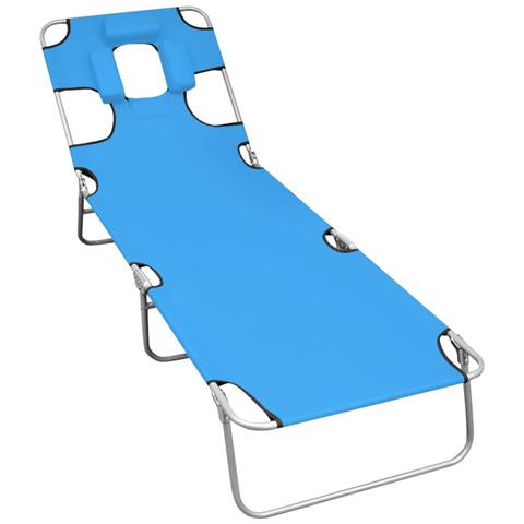 Lettino Prendisole Pieghevole Poggiatesta Acciaio Blu Turchese - Foto 1