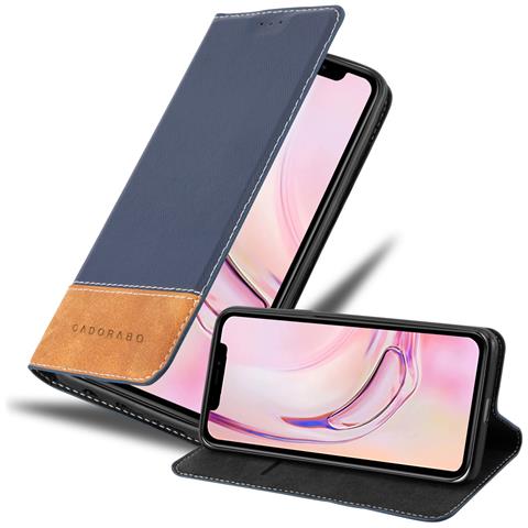 Custodia Compatibile Con Apple Iphone 13 Mini In Blu Scuro Marrone - Coperchio Protettiva Con Chiusura Magnetica, Funzione Stand E Tasca Per Le Carte - Foto 1