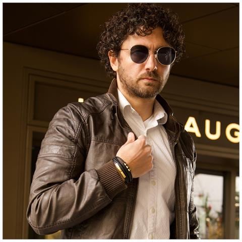 Bracciale in Pelle per Uomo, ""Brave"", 20cm, Oro - Foto 3