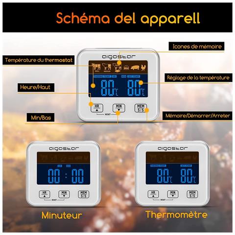 Termometro Cucina Elliott con Display LCD Retroilluminato Funzione di Allarme Letture Veloci e Accurate Colore Argento / Bianco - Foto 2