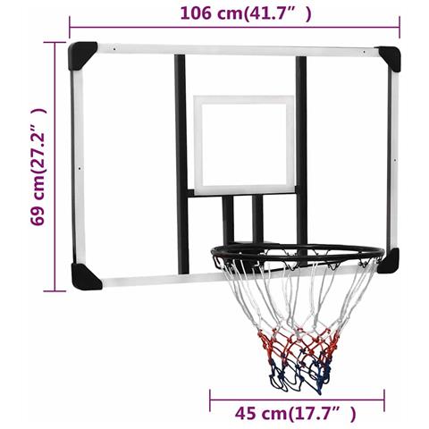 Tabellone Pallacanestro Trasparente 106x69x3 Cm Policarbonato - Foto 8
