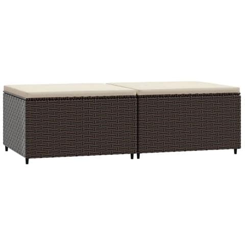 Poggiapiedi Da Giardino Con Cuscini 2 Pz In Polyrattan Marrone - Foto 1