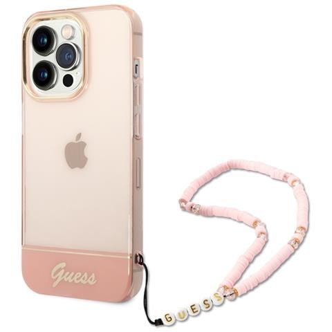 Pc /tpu Camera Outline Translucent Case With Strap Fr Apple Iphone 14 Pro - Pink (guhcp14lhgcohp) - Foto 2