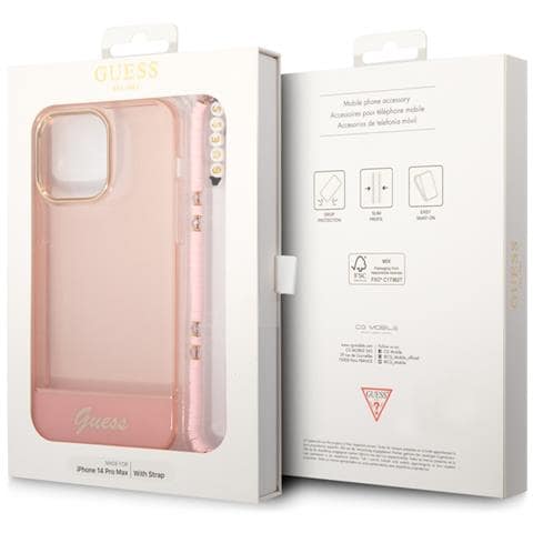 Pc /tpu Camera Outline Translucent Case With Strap Fr Apple Iphone 14 Pro - Pink (guhcp14lhgcohp) - Foto 3