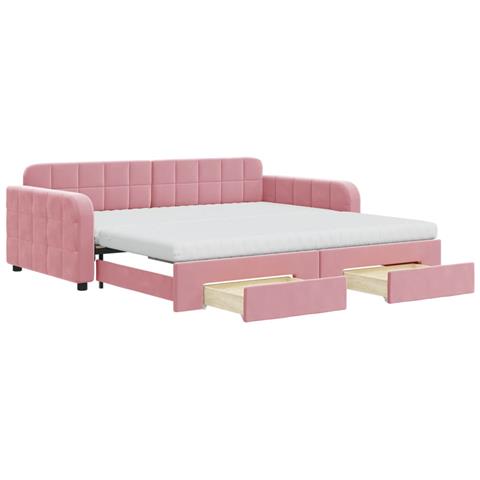 Divano Letto Estraibile Con Cassetti Rosa 100x200 Cm Velluto - Foto 1