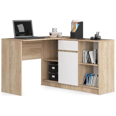Scrivania ad angolo B17, 1 anta 1 cassetto, 120x126x79 cm, Colore Sonoma Quercia e Bianco - Foto 1