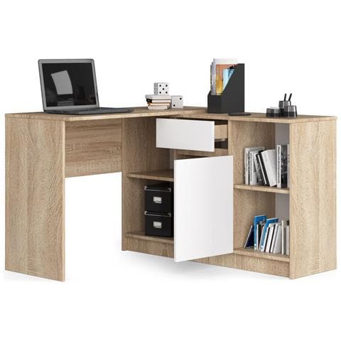 Scrivania ad angolo B17, 1 anta 1 cassetto, 120x126x79 cm, Colore Sonoma Quercia e Bianco - Foto 2