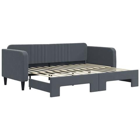 Divano Letto Con Letto Estraibile Grigio Scuro 90x200cm Velluto - Foto 2